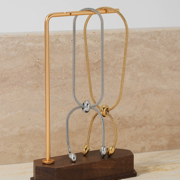 Wholesale Stainless Steel Geometric Design Adjustable Chain Bracelet With Real Gold Plating Light Luxury And Minimalist Style