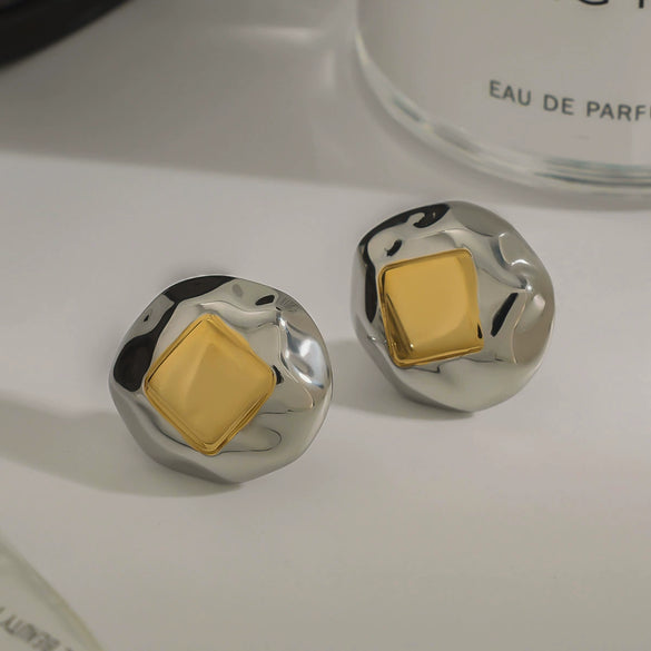 Wholesale Stainless Steel Geometric Design Electroplated Liquid Metal Trendy Earrings Jewelry