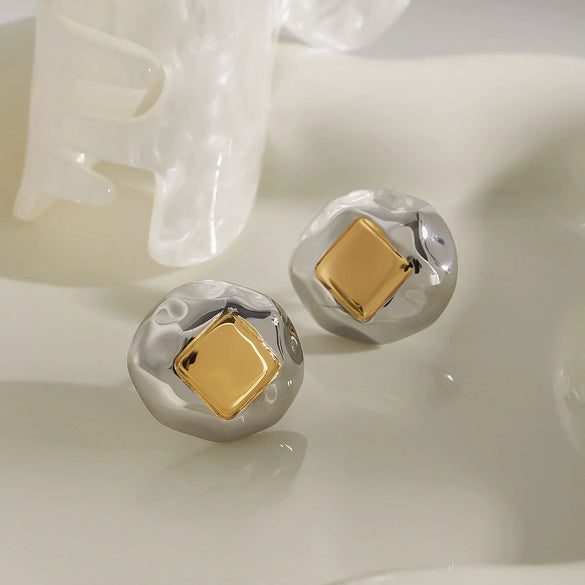 Wholesale Stainless Steel Geometric Design Electroplated Liquid Metal Trendy Earrings Jewelry