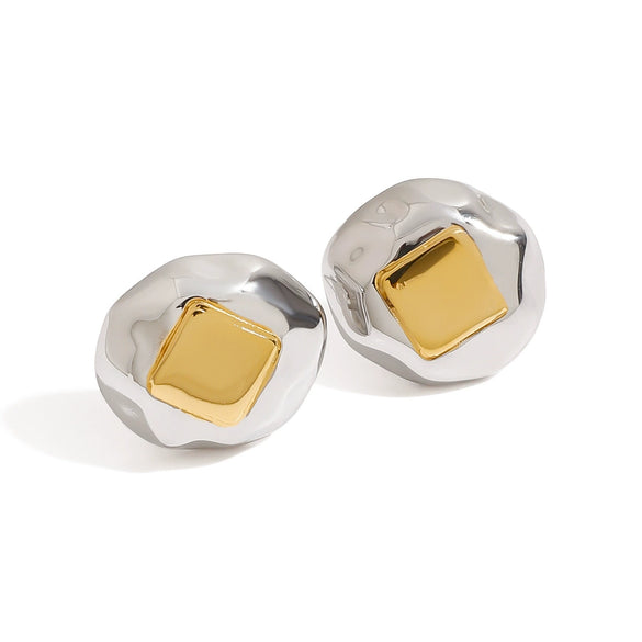 Wholesale Stainless Steel Geometric Design Electroplated Liquid Metal Trendy Earrings Jewelry
