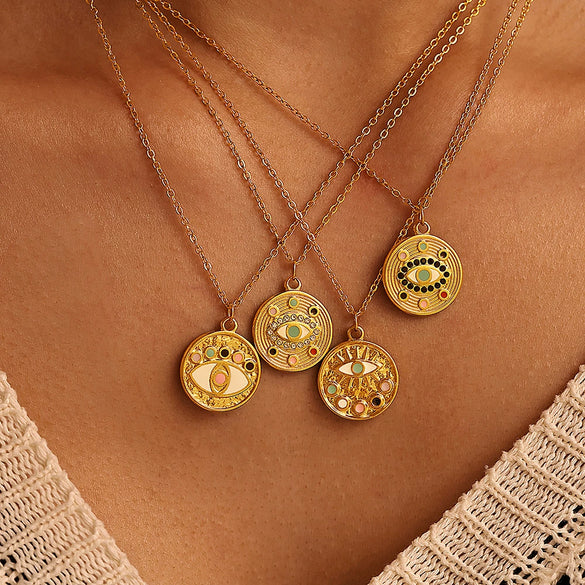 Wholesale Stainless Steel Geometric Devil's Eye Pendant Light Luxury Style Necklace For Women With Electroplating