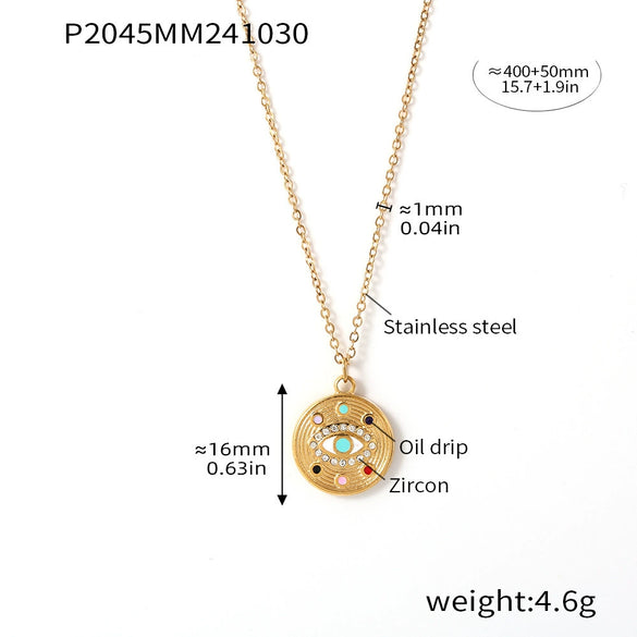 Wholesale Stainless Steel Geometric Devil's Eye Pendant Light Luxury Style Necklace For Women With Electroplating