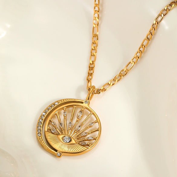 Wholesale Stainless Steel Geometric Devil's Eye Pendant Necklace With Electroplating For Women