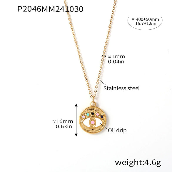 Wholesale 316L Stainless Steel Geometric Devil's Eye Pendant Necklace With Electroplating Light Luxury Style