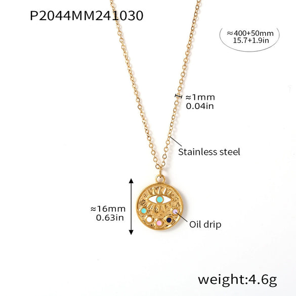 Wholesale 316L Stainless Steel Geometric Devil's Eye Pendant Necklace With Electroplating Light Luxury Style