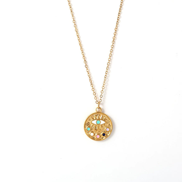 Wholesale 316L Stainless Steel Geometric Devil's Eye Pendant Necklace With Electroplating Light Luxury Style