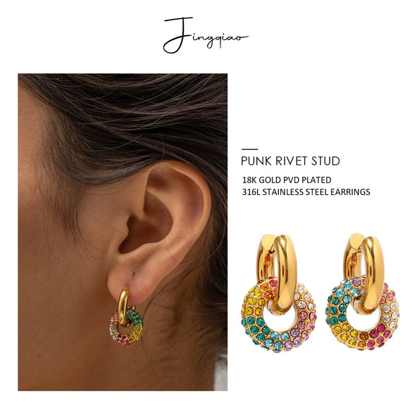 Wholesale Stainless Steel Geometric Diamond Earrings For Women With Electroplating Treatment Light Luxury Style