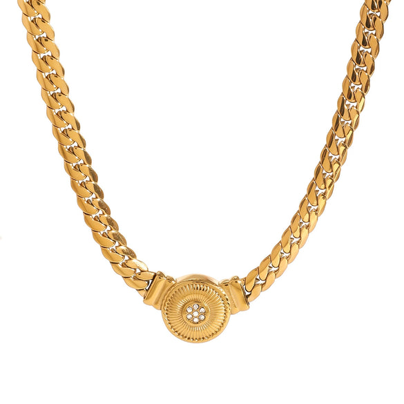Wholesale Stainless Steel Geometric Diamondencrusted Retro Light Luxury Clavicle Chain Necklace With Electroplating For Women