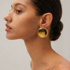 Wholesale Stainless Steel Geometric Disc Earrings With Diamond Inlay And Gold Plated For Women