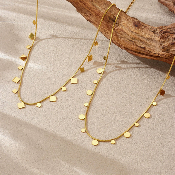Wholesale Stainless Steel Geometric Disc Square Clavicle Chain Necklace Goldplated Snake Bone Chain For Women