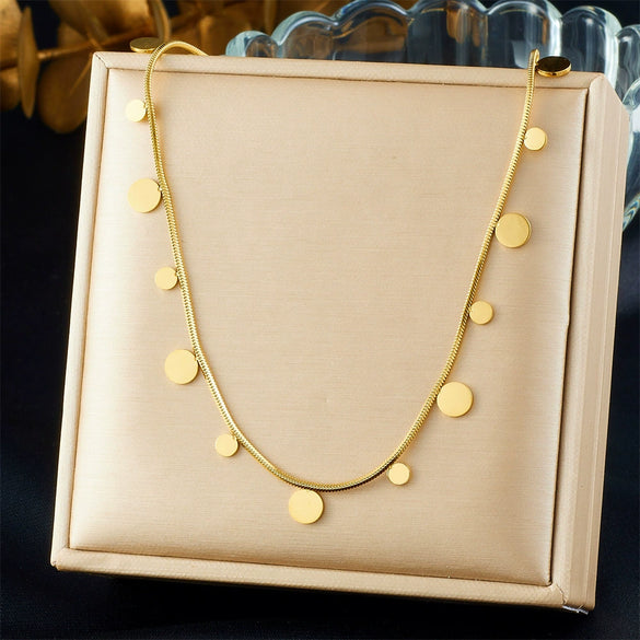 Wholesale Stainless Steel Geometric Disc Square Clavicle Chain Necklace Goldplated Snake Bone Chain For Women