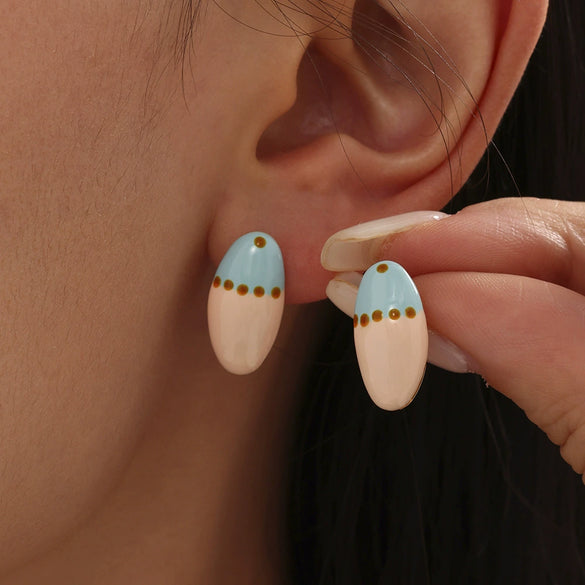 Wholesale 316L Stainless Steel Geometric Dopamine Earrings Glazed Electroplated Cute Oil Painting Style Cartoon