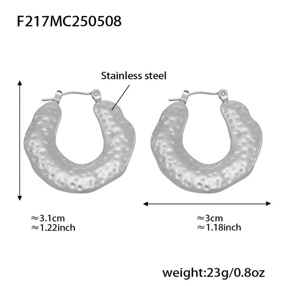 Wholesale Stainless Steel Geometric Dot Hammer Pattern Electroplated Ushaped Cut Out Asymmetrical Earrings For Women