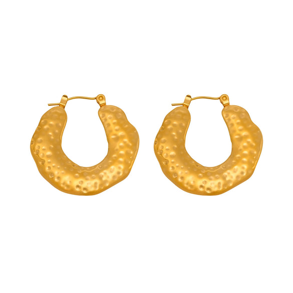 Wholesale Stainless Steel Geometric Dot Hammer Pattern Electroplated Ushaped Cut Out Asymmetrical Earrings For Women