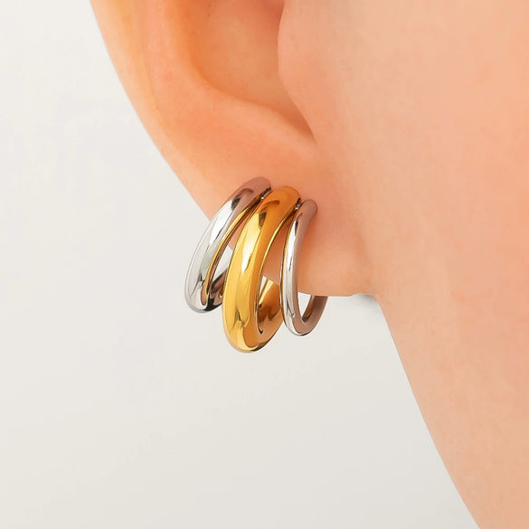 Wholesale Stainless Steel Geometric Double C Earless Ear Bone Clip Earrings With Electroplated 18K Gold For Women