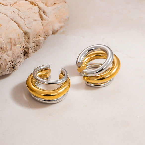 Wholesale Stainless Steel Geometric Double C Earless Ear Bone Clip Earrings With Electroplated 18K Gold For Women