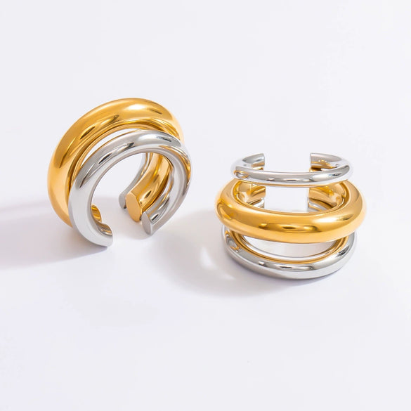 Wholesale Stainless Steel Geometric Double C Earless Ear Bone Clip Earrings With Electroplated 18K Gold For Women