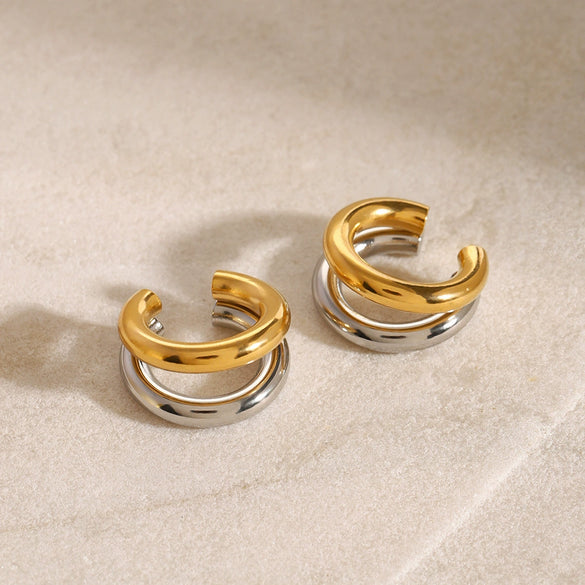 Wholesale Stainless Steel Geometric Double Cshaped Electroplated Women's Ear Clip Earrings