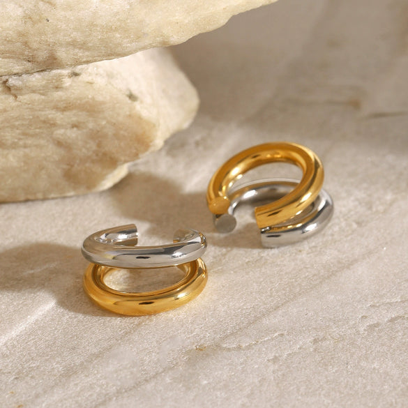 Wholesale Stainless Steel Geometric Double Cshaped Electroplated Women's Ear Clip Earrings