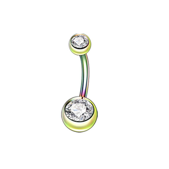 Wholesale Stainless Steel Geometric Double Drill Double Ball Diamond Navel Ring For Unisex