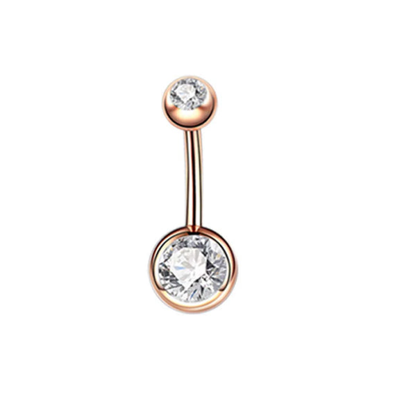 Wholesale Stainless Steel Geometric Double Drill Double Ball Diamond Navel Ring For Unisex