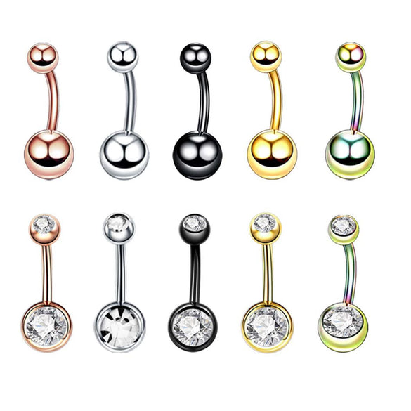 Wholesale Stainless Steel Geometric Double Drill Double Ball Diamond Navel Ring For Unisex