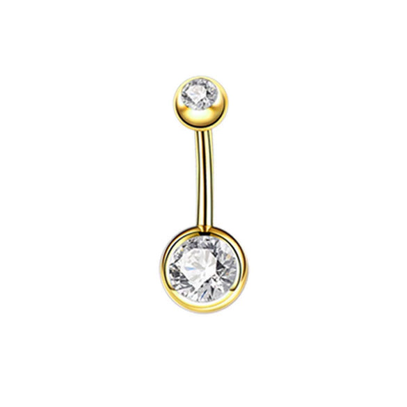 Wholesale Stainless Steel Geometric Double Drill Double Ball Diamond Navel Ring For Unisex