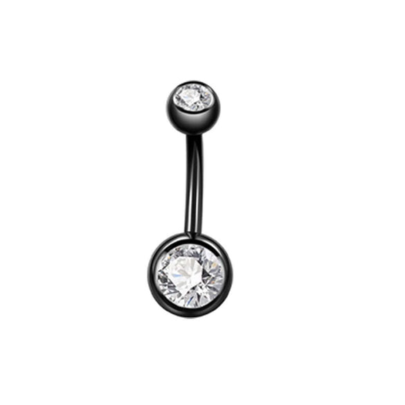 Wholesale Stainless Steel Geometric Double Drill Double Ball Diamond Navel Ring For Unisex