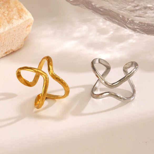 Wholesale Stainless Steel Geometric Double Layer Line Design Electroplated Ring For Women