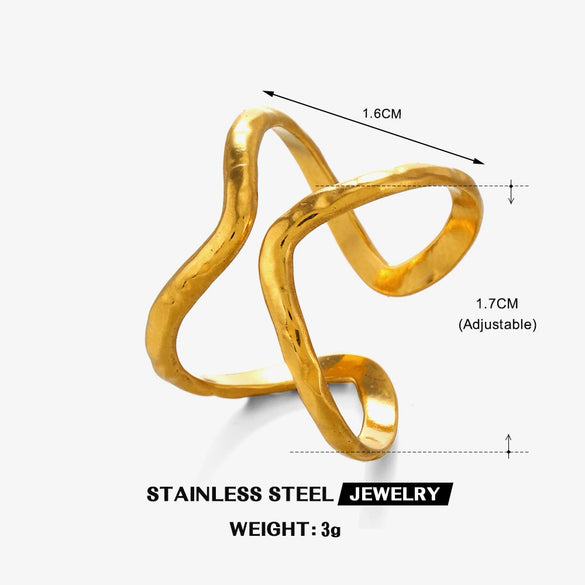 Wholesale Stainless Steel Geometric Double Layer Line Design Electroplated Ring For Women