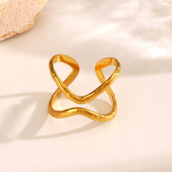 Wholesale Stainless Steel Geometric Double Layer Line Design Electroplated Ring For Women