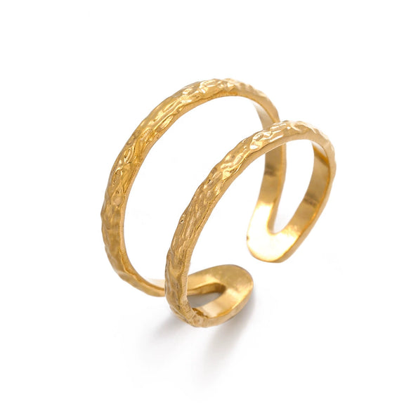 Wholesale Stainless Steel Geometric Double Layer Opening Adjustable Ring For Women With 18K Gold Plated Electroplating In Ins Style