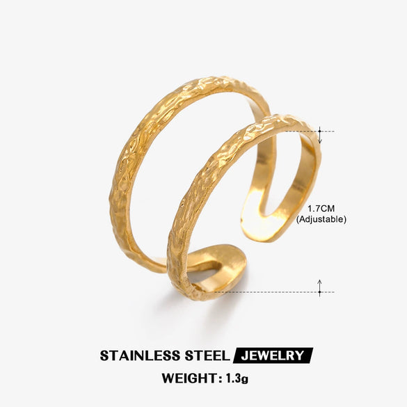 Wholesale Stainless Steel Geometric Double Layer Opening Adjustable Ring For Women With 18K Gold Plated Electroplating In Ins Style