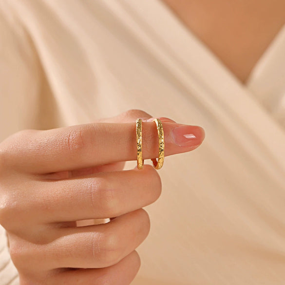 Wholesale Stainless Steel Geometric Double Layer Opening Adjustable Ring For Women With 18K Gold Plated Electroplating In Ins Style
