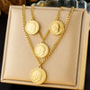 Wholesale Stainless Steel Geometric Double Layer Round Tag Retro Necklace For Women With Electroplating