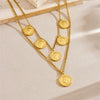 Wholesale Stainless Steel Geometric Double Layer Round Tag Retro Necklace For Women With Electroplating