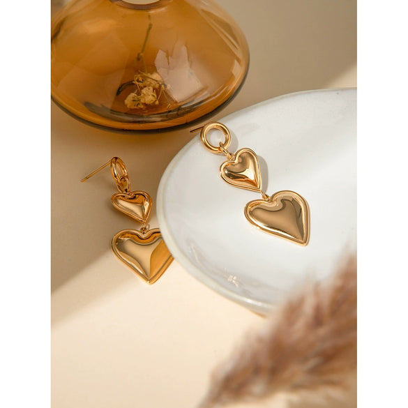 Wholesale Stainless Steel Geometric Double Love Earrings Jewelry With Electroplating