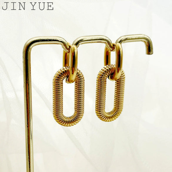 Wholesale Stainless Steel Geometric Double Ring Earrings 14K Gold Plated