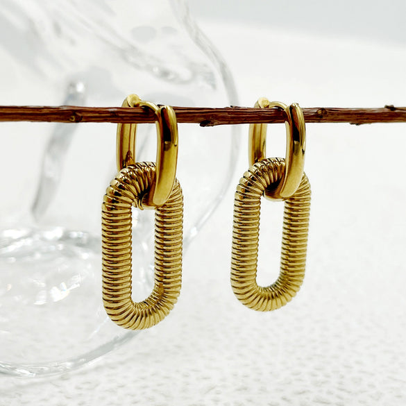 Wholesale Stainless Steel Geometric Double Ring Earrings 14K Gold Plated