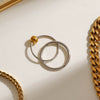 Wholesale Stainless Steel Geometric Double Ring Retro Women's Ring With Electroplating