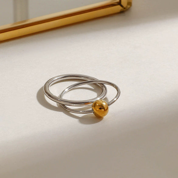 Wholesale Stainless Steel Geometric Double Ring Retro Women's Ring With Electroplating