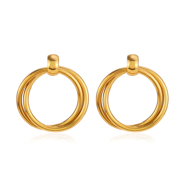 Wholesale Stainless Steel Geometric Double Round Earrings With Electroplating Design For Women