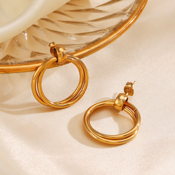 Wholesale Stainless Steel Geometric Double Round Earrings With Electroplating Design For Women