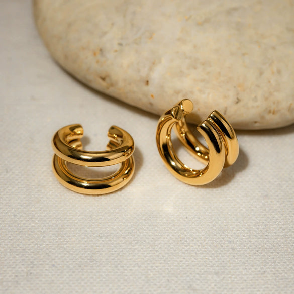 Wholesale Stainless Steel Geometric Doublelayer Ear Clip Earrings With Electroplating French Retro Design