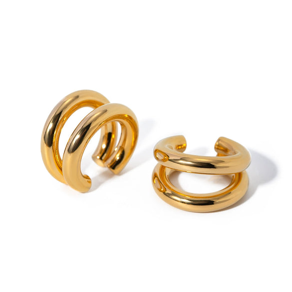 Wholesale Stainless Steel Geometric Doublelayer Ear Clip Earrings With Electroplating French Retro Design