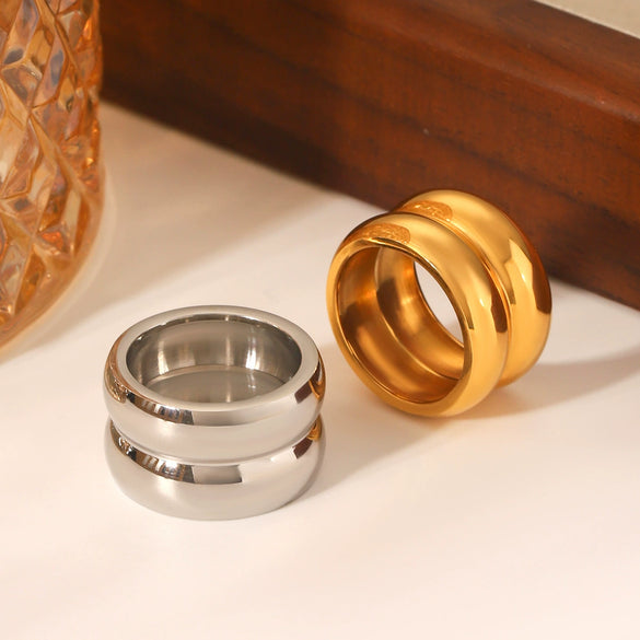 Wholesale Stainless Steel Geometric Doublelayer Ring Electroplated Hand Jewelry For Women