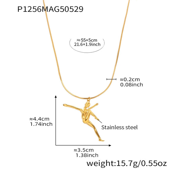Wholesale Stainless Steel Geometric Doublelayer Stacked Necklace With Dancing Girl Pendant For Women Electroplated Luxury Style
