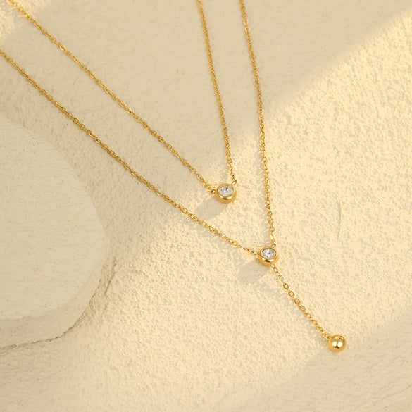 Wholesale Stainless Steel Geometric Doublelayer Tassel Fashion Necklace With Electroplating
