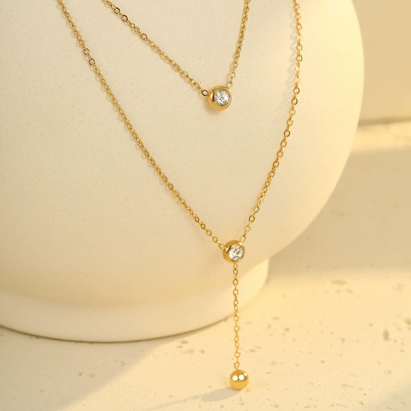 Wholesale Stainless Steel Geometric Doublelayer Tassel Fashion Necklace With Electroplating