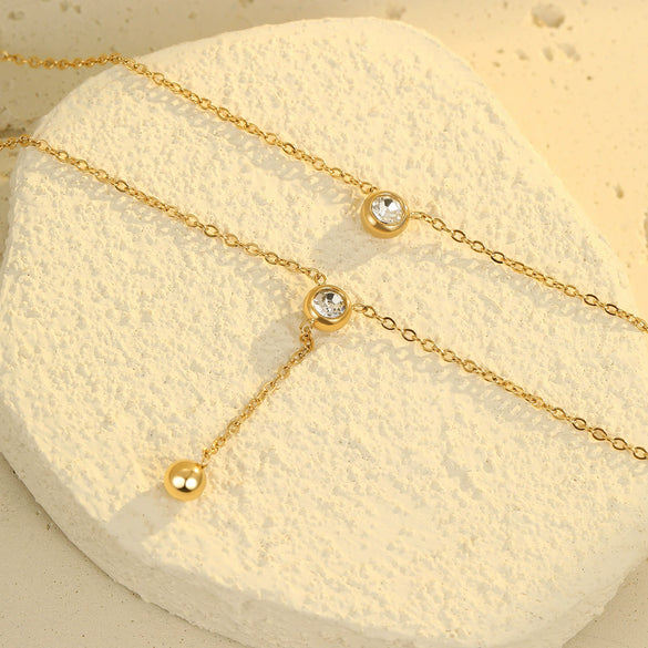 Wholesale Stainless Steel Geometric Doublelayer Tassel Fashion Necklace With Electroplating